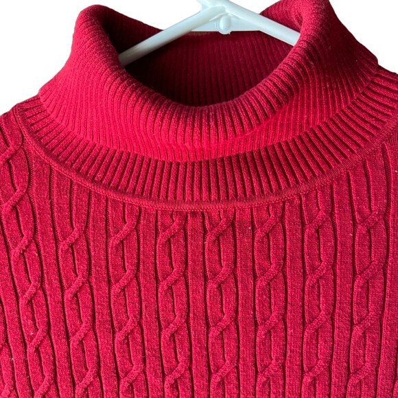 Talbots XL Wine-Color Turtleneck Cable Knit Sweater Burgundy 100% Cotton - Picture 3 of 6